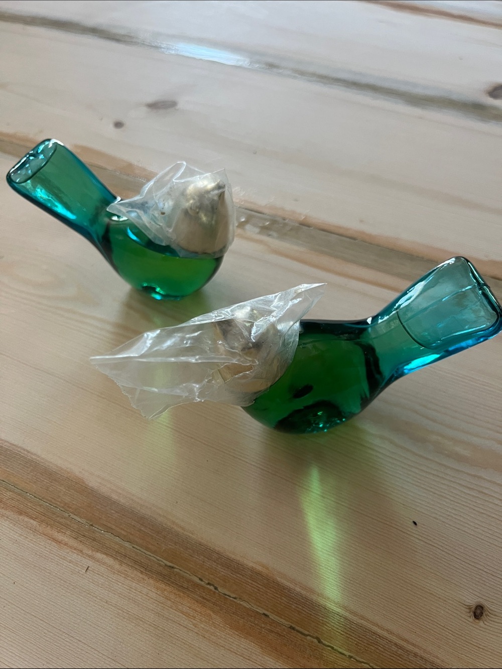 Vintage 1970s Blue Songbird Glass Perfume Bottles - Set of 2 - Picture 1 of 3